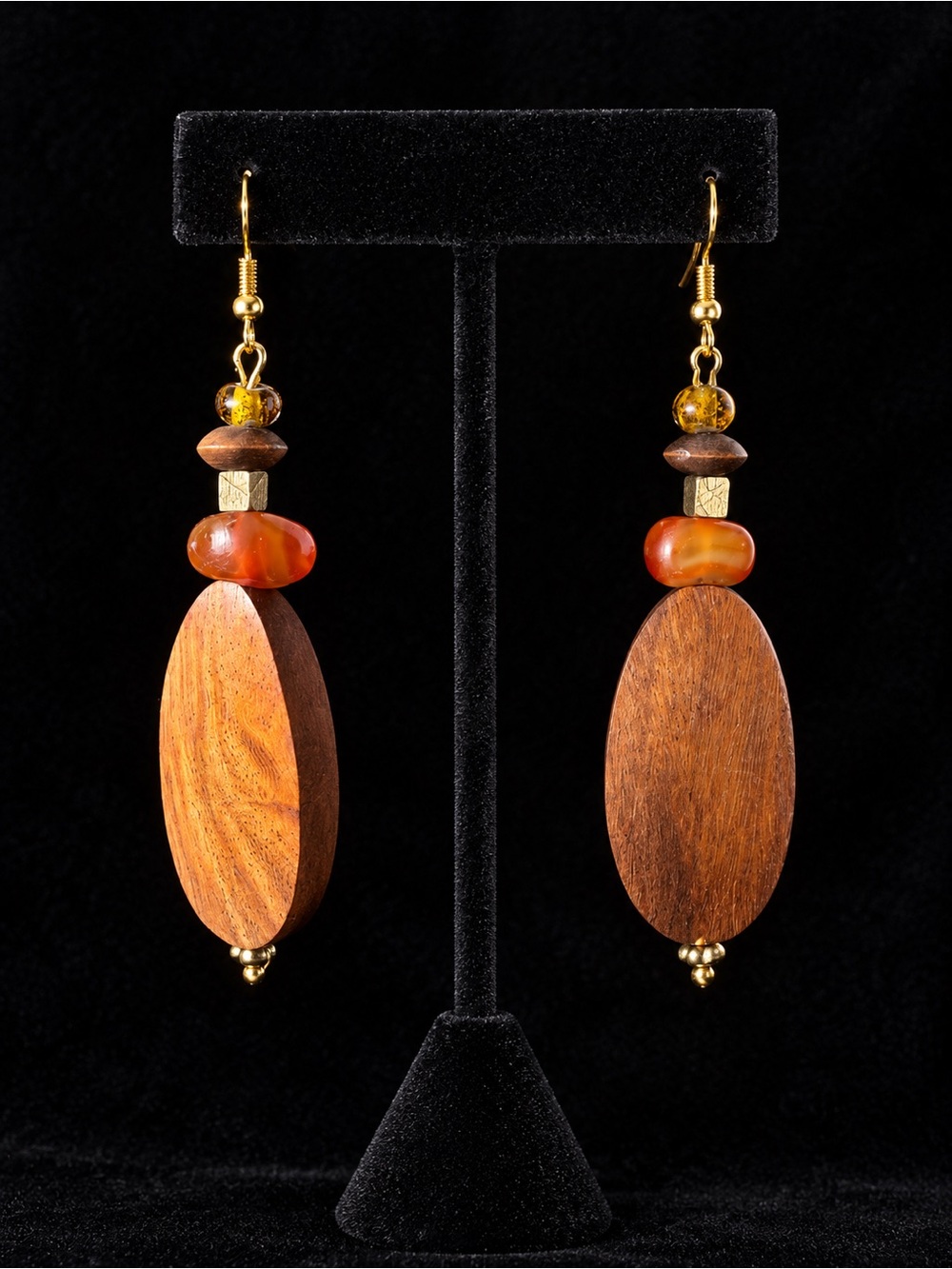 Wooden Drop Earrings with Varied Beads